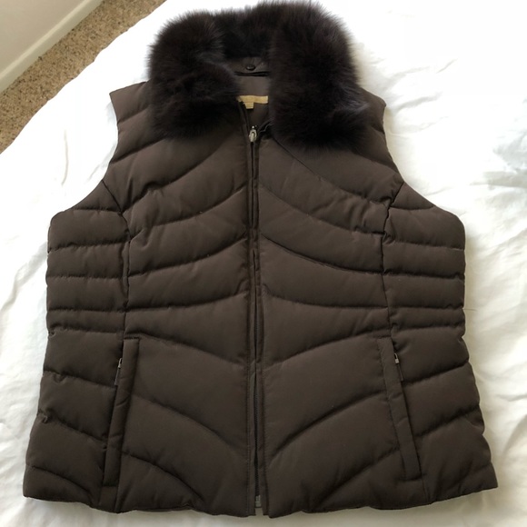 Dark brown puffy and fox fur vest - Picture 1 of 5